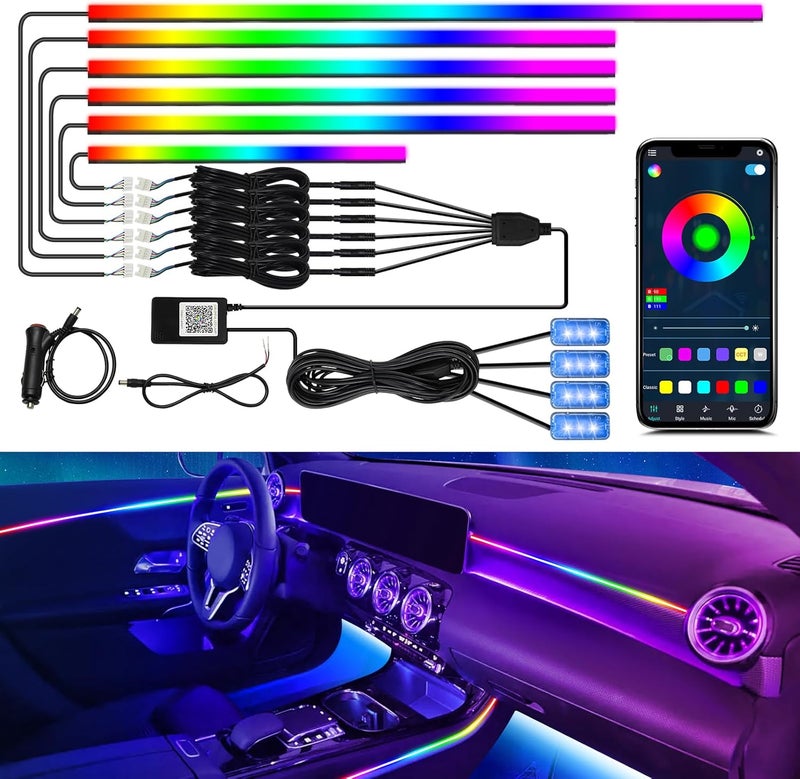 WEBUPAR Dreamcolor Acrylic Interior Car Light 10 in 1 Automotive Ambient Light Kits with APP Control 16 Million Color 175 inches Fiber Optic Car LED Strip Light, RGB Music Sync Neon Car Lighting - Image 1